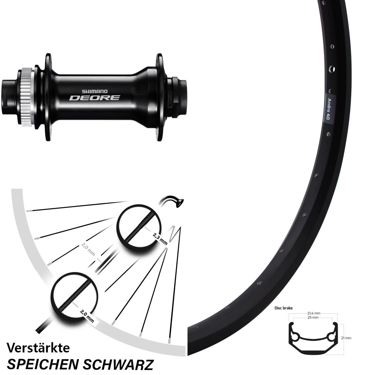 20 Zoll Ryde Andra 40 Disc Vorderrad 15x100 Mm Shimano HB-M6010 3 20 Zoll Ryde Andra 40 Disc Vorderrad 15x100 Mm Shimano HB-M6010
