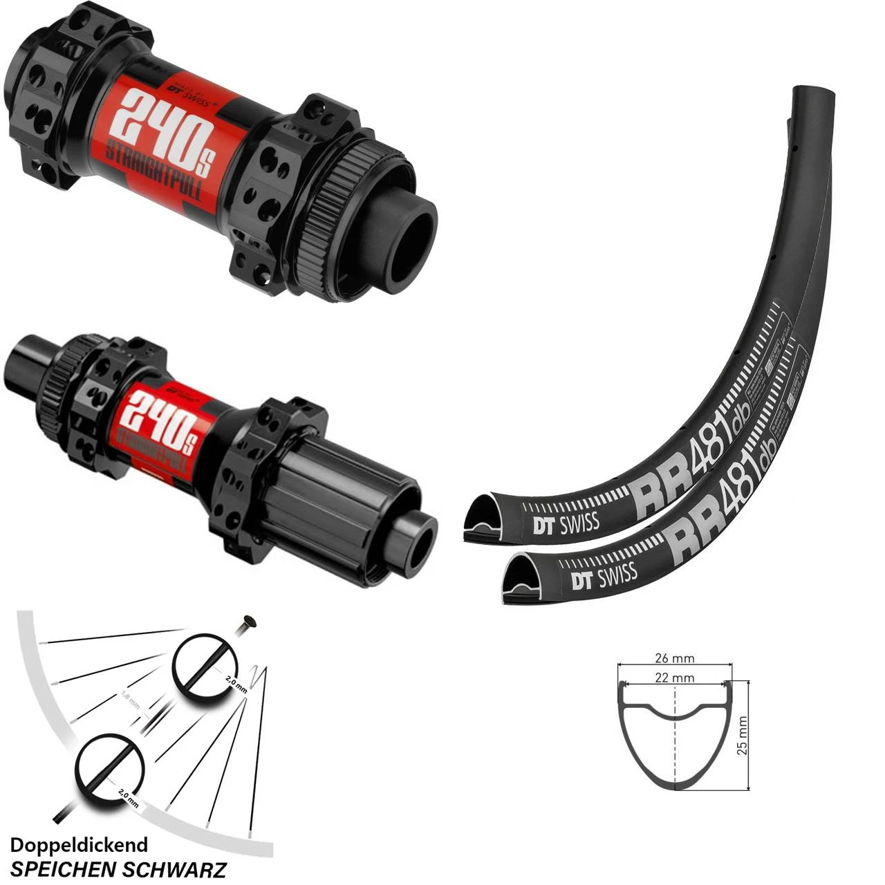 Dt-swiss RR 481 DT Swiss 240s Straightpull 24/28 Speichen Steckachse Road 11- Fach Laufradsatz 3 Dt-swiss RR 481 DT Swiss 240s Straightpull 24/28 Speichen Steckachse Road 11- Fach Laufradsatz