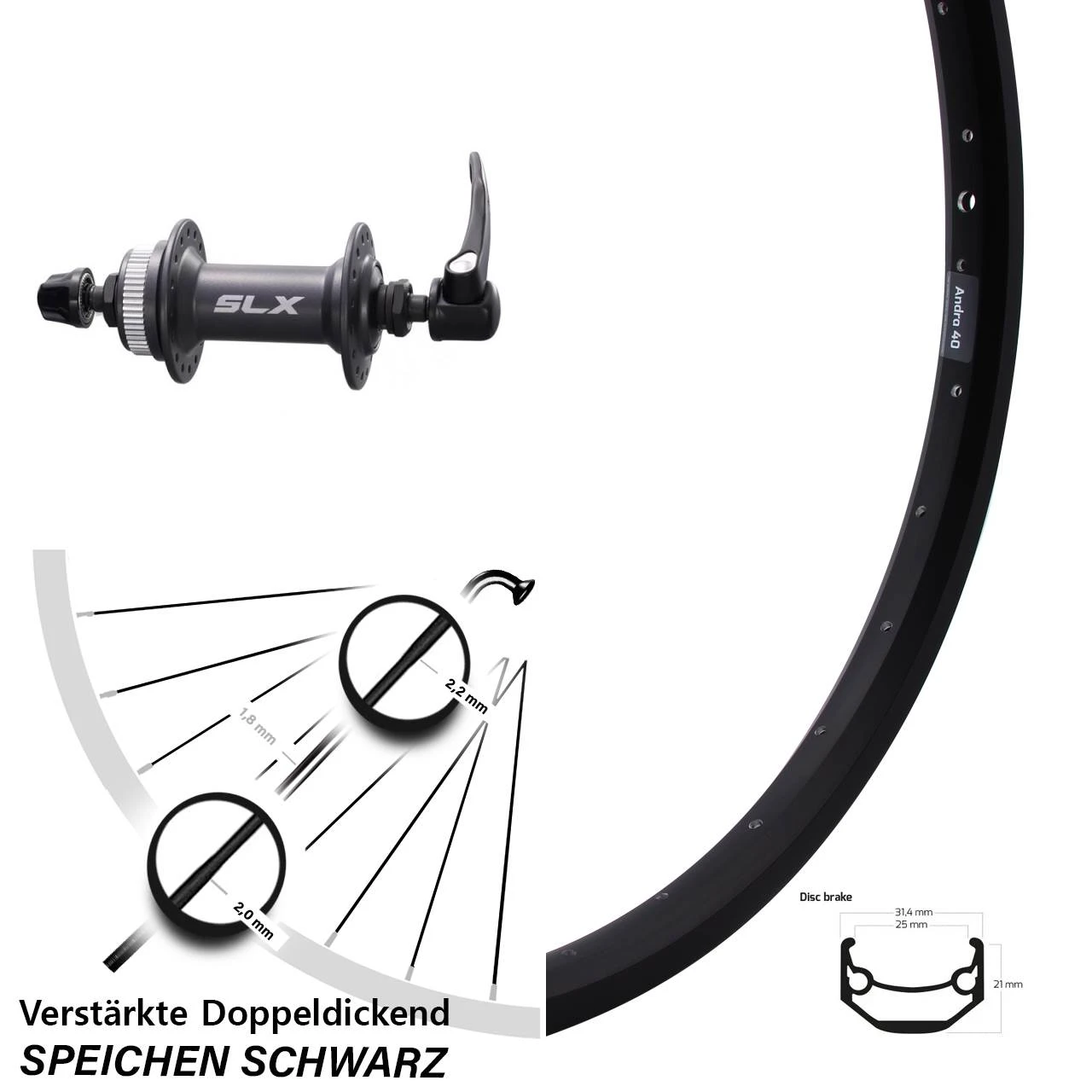 Ryde Andra 40 Disc Vorderrad 28-29 Zoll Mit Shimano SLX 3 Ryde Andra 40 Disc Vorderrad 28-29 Zoll Mit Shimano SLX