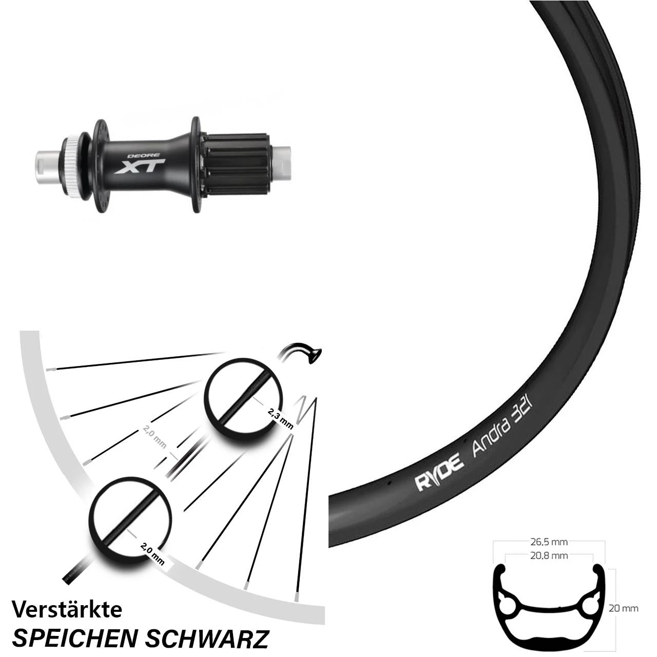 26 Zoll Hinterrad Shimano XT Ryde Andra 321 Centerlock 3 26 Zoll Hinterrad Shimano XT Ryde Andra 321 Centerlock