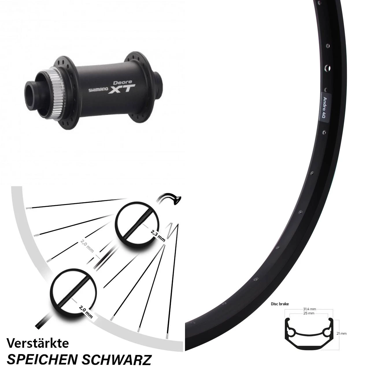 Ryde Andra 40 Disc Vorderrad 20 Zoll Shimano HB-M778 3 Ryde Andra 40 Disc Vorderrad 20 Zoll Shimano HB-M778