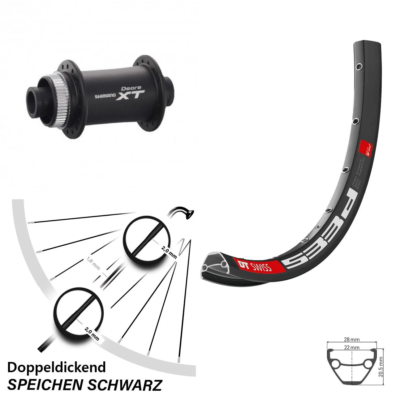 Dt-swiss 26 Zoll Vorderrad DT Swiss 533 D Shimano XT HB-M778 Für Steckachse 3 Dt-swiss 26 Zoll Vorderrad DT Swiss 533 D Shimano XT HB-M778 Für Steckachse