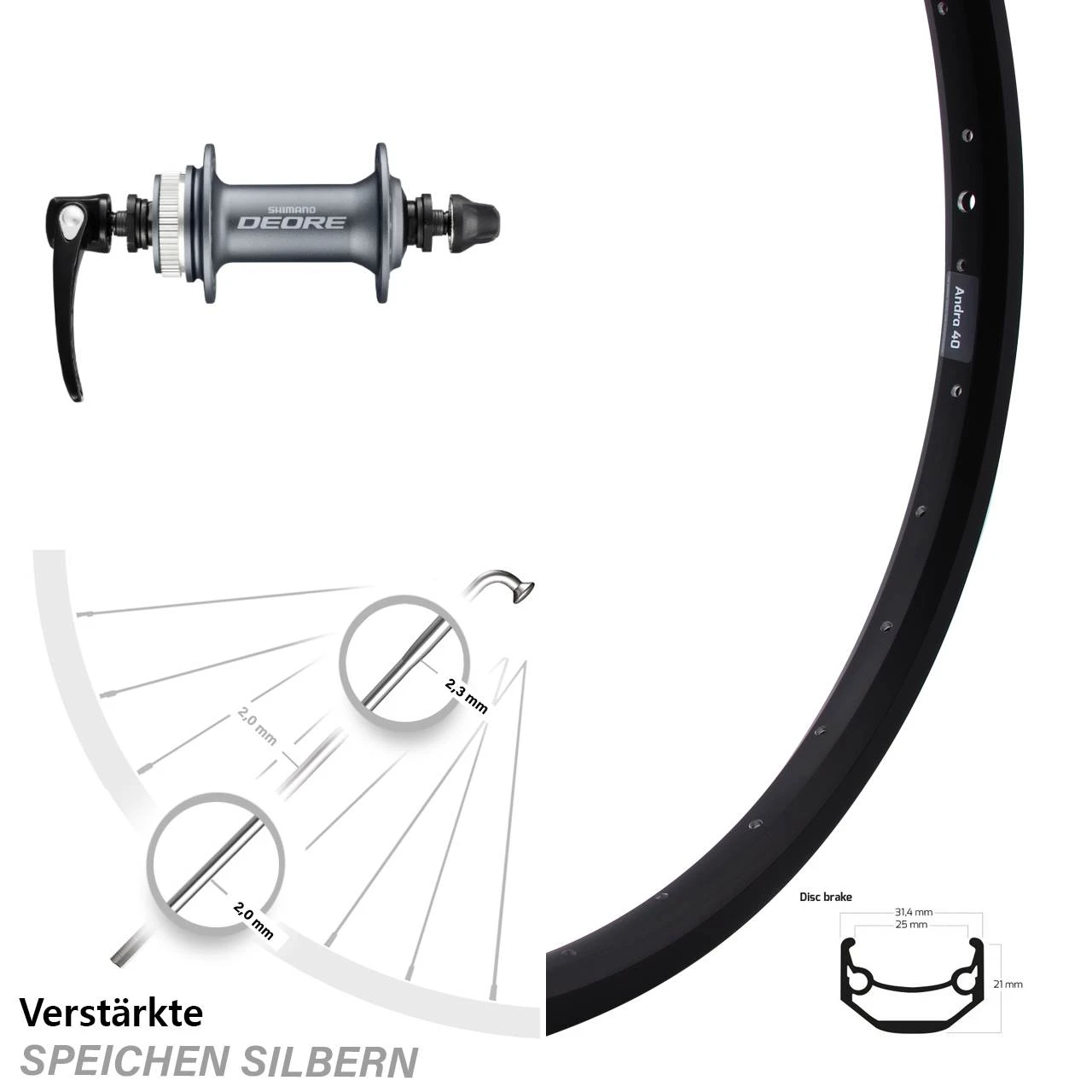 Vorderrad 28 Zoll Ryde Andra 40 Disc Mit Nabe Shimano HB-M615 Silbern 3 Vorderrad 28 Zoll Ryde Andra 40 Disc Mit Nabe Shimano HB-M615 Silbern