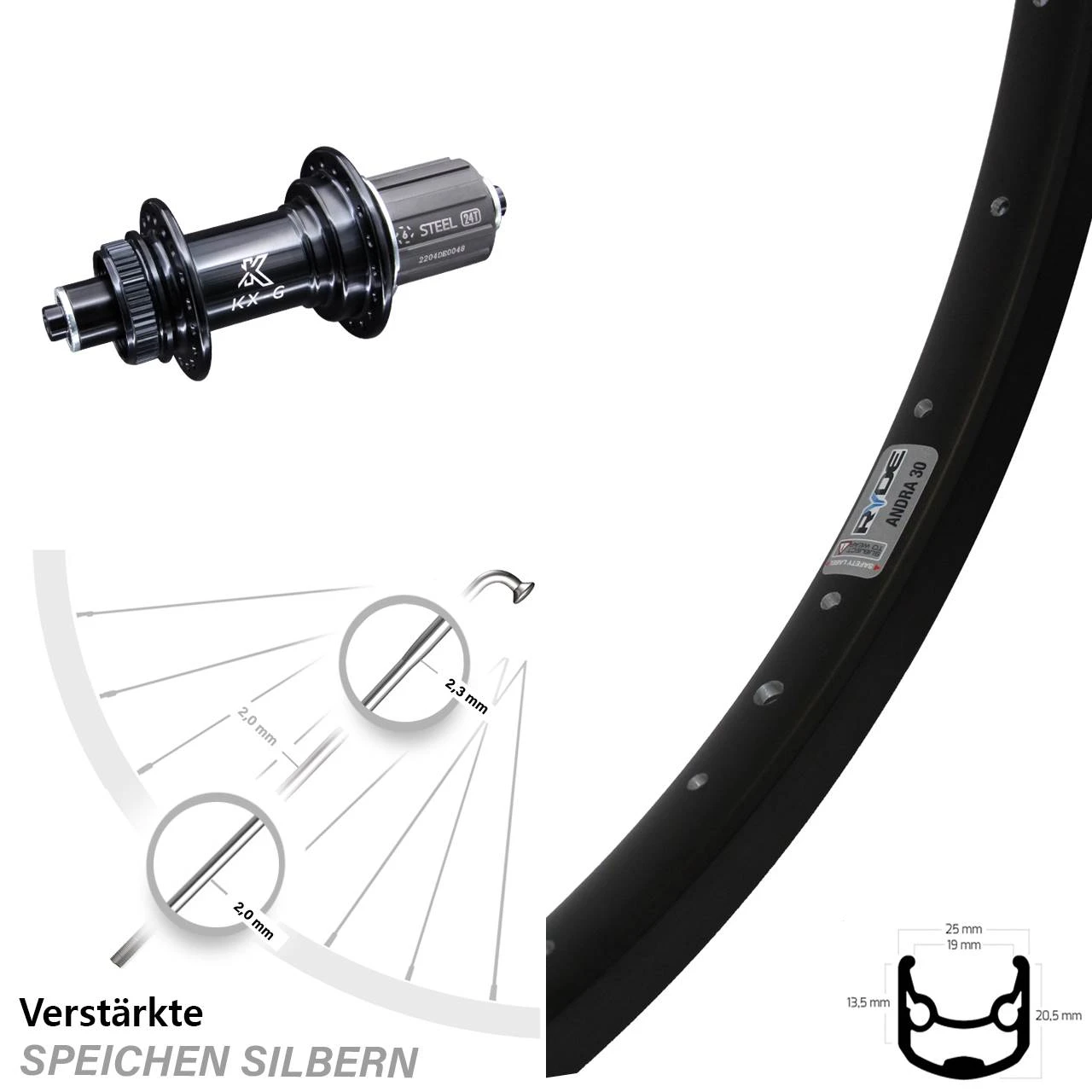 Ryde Andra 30 Disc Hinterrad 26 Zoll Mit KX-GS Centerlock Nabe 3 Ryde Andra 30 Disc Hinterrad 26 Zoll Mit KX-GS Centerlock Nabe