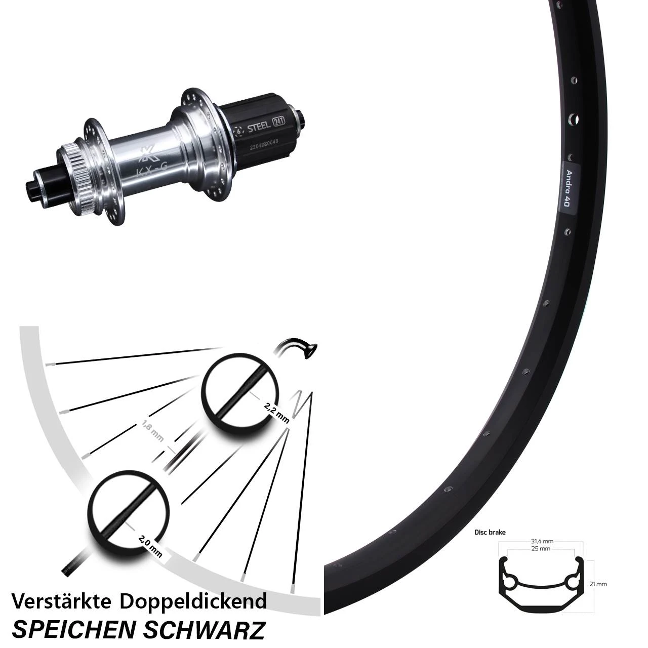 Ryde Andra 40 Disc-Hinterrad 27,5 Zoll Mit KX-GS Silbern Eloxiert Centerlock 3 Ryde Andra 40 Disc-Hinterrad 27,5 Zoll Mit KX-GS Silbern Eloxiert Centerlock