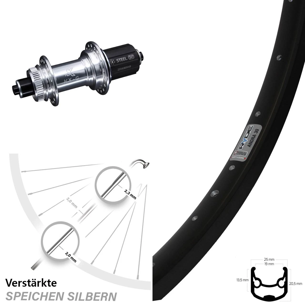 Hinterrad 28-29 Zoll Ryde Andra 30 Disc Centerlock KX-G/S Nabe 5x135 Mm 3 Hinterrad 28-29 Zoll Ryde Andra 30 Disc Centerlock KX-G/S Nabe 5x135 Mm
