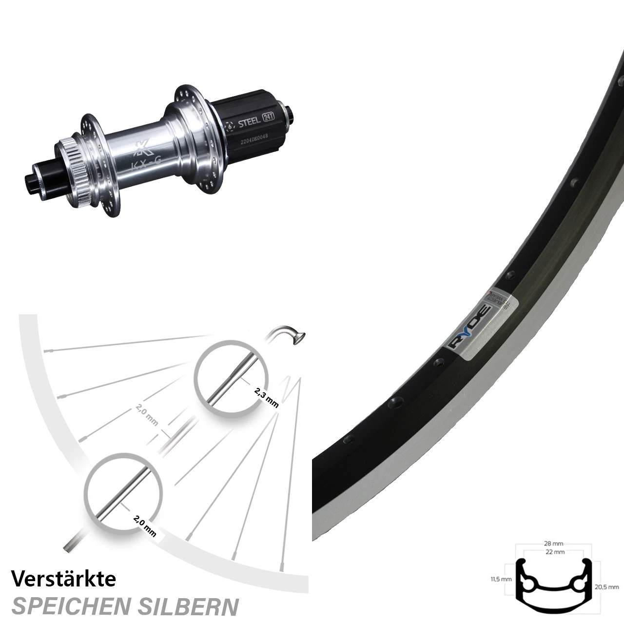 28 Zoll Hinterrad Ryde Andra 35 Mit KX-GS Silbern Eloxiert 5x135 Mm Nabe Centerlock 3 28 Zoll Hinterrad Ryde Andra 35 Mit KX-GS Silbern Eloxiert 5x135 Mm Nabe Centerlock