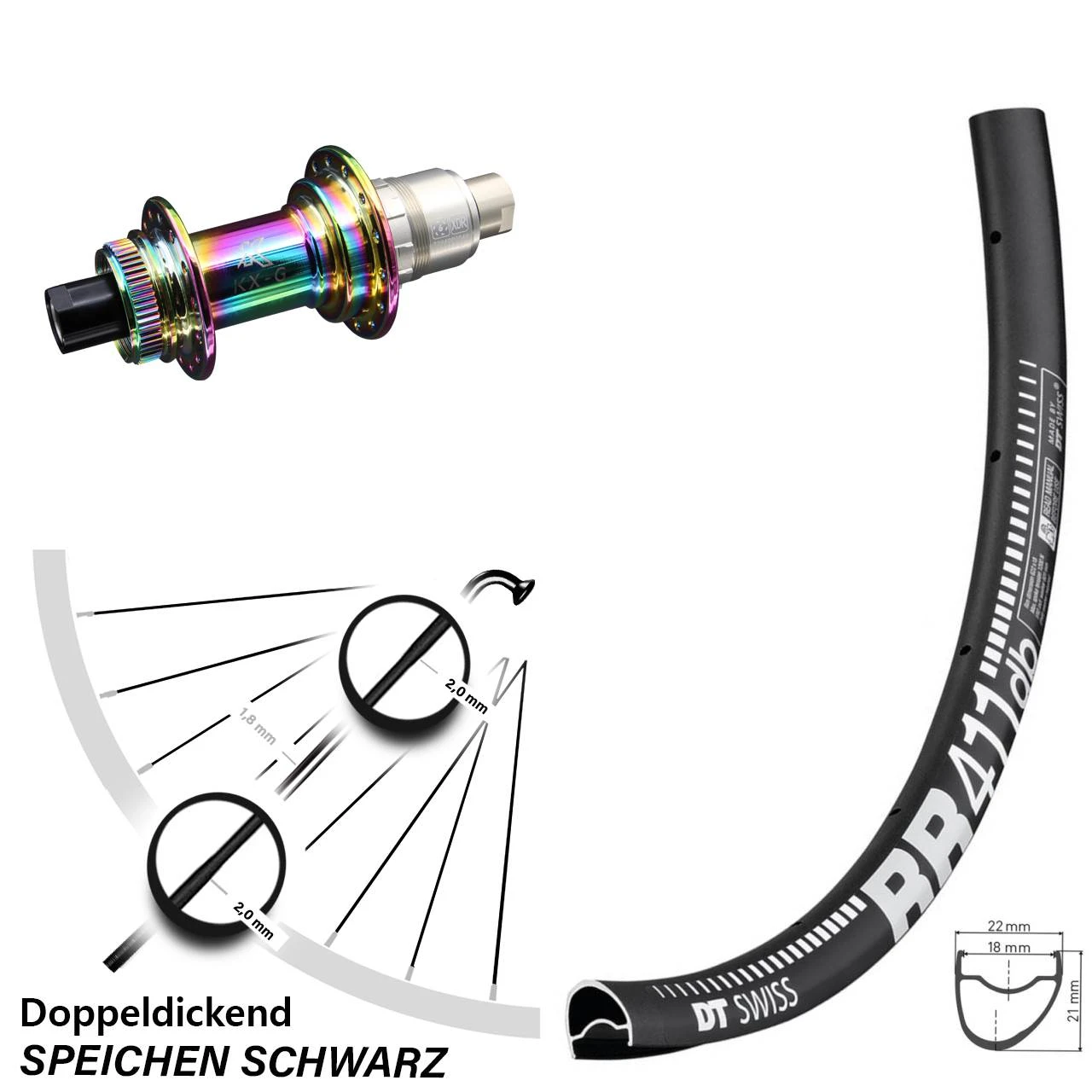 Dt-swiss Hinterrad 28 Zoll Centerlock KX-G Oilslick Nabe Sram XD-R 12-fach DT Swiss RR 411 3 Dt-swiss Hinterrad 28 Zoll Centerlock KX-G Oilslick Nabe Sram XD-R 12-fach DT Swiss RR 411