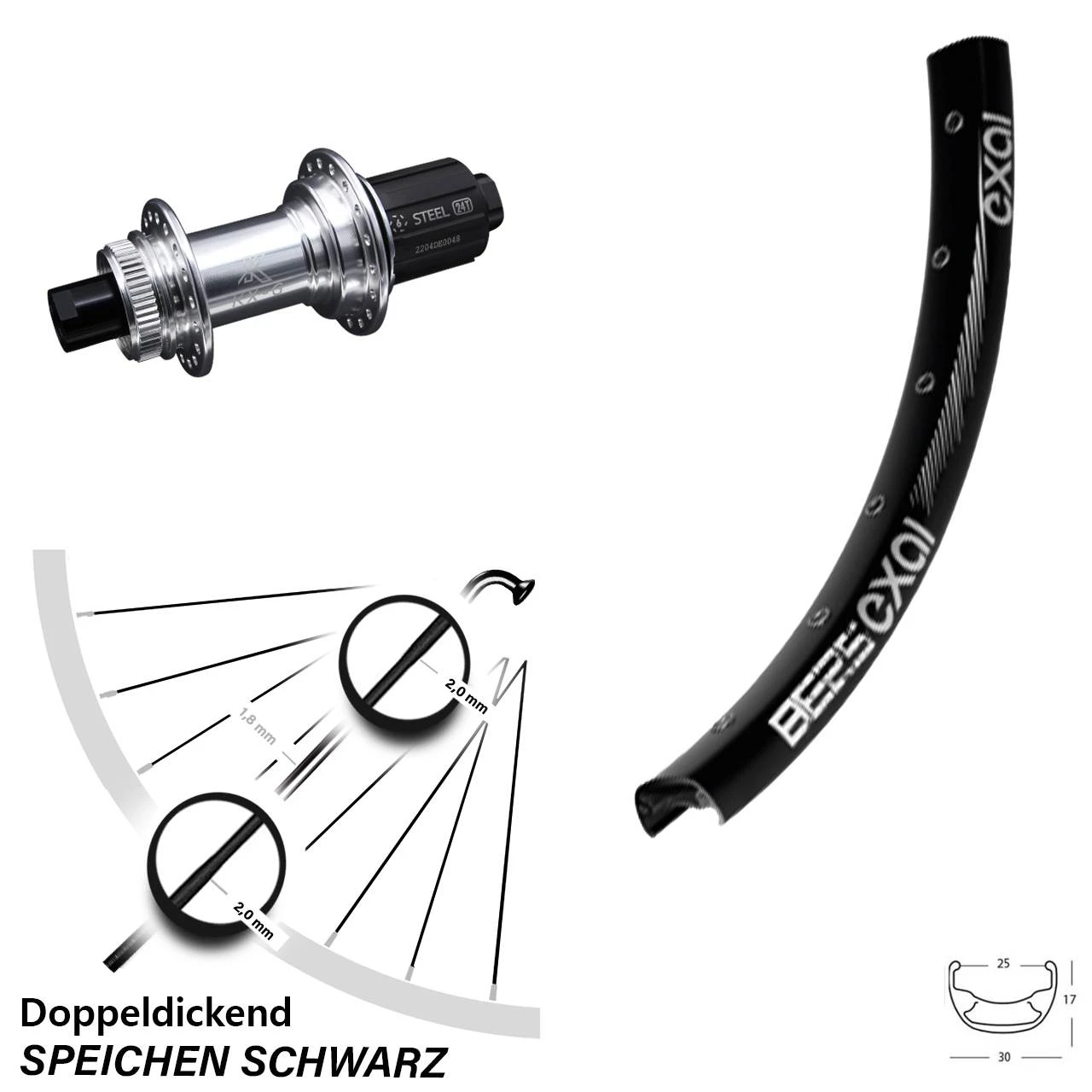 26 Zoll Hinterrad KX-GS Silbern Eloxiert 12x142 Mm Centerlock Exal BE 25 Für Steckachse 3 26 Zoll Hinterrad KX-GS Silbern Eloxiert 12x142 Mm Centerlock Exal BE 25 Für Steckachse