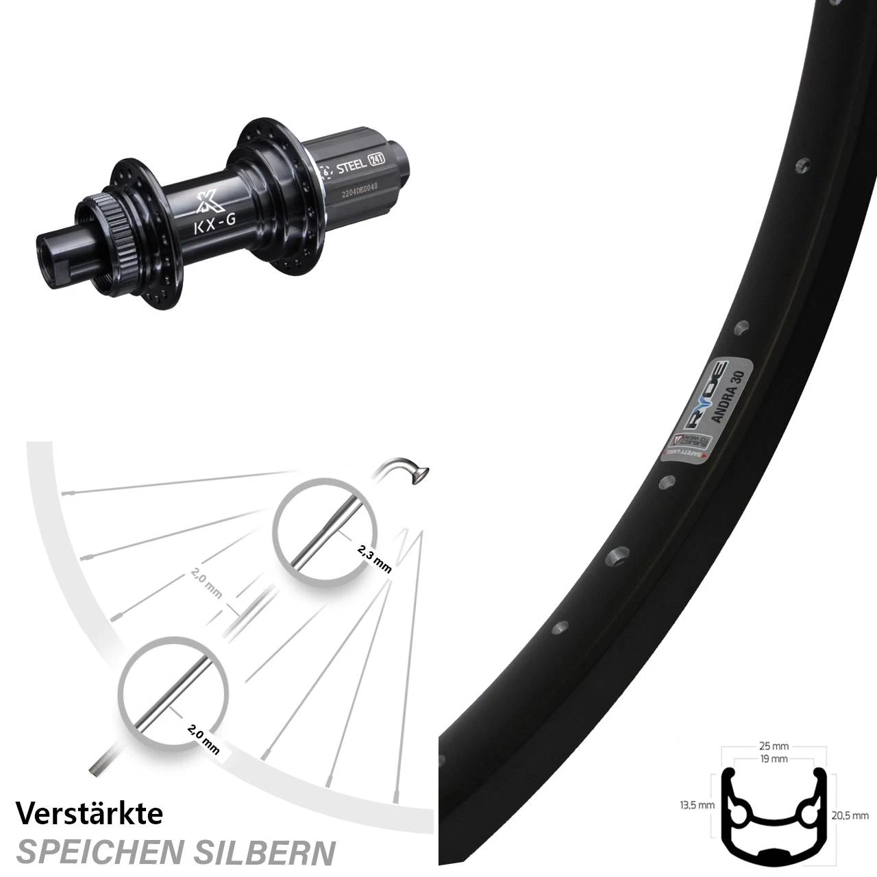Hinterrad 28-29 Zoll Ryde Andra 30 Disc Centerlock KX-G/S Nabe 12x142 Mm 3 Hinterrad 28-29 Zoll Ryde Andra 30 Disc Centerlock KX-G/S Nabe 12x142 Mm