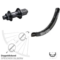 26 Zoll Hinterrad KX-GS Schwarz Steckachse Centerlock Exal BE 21
