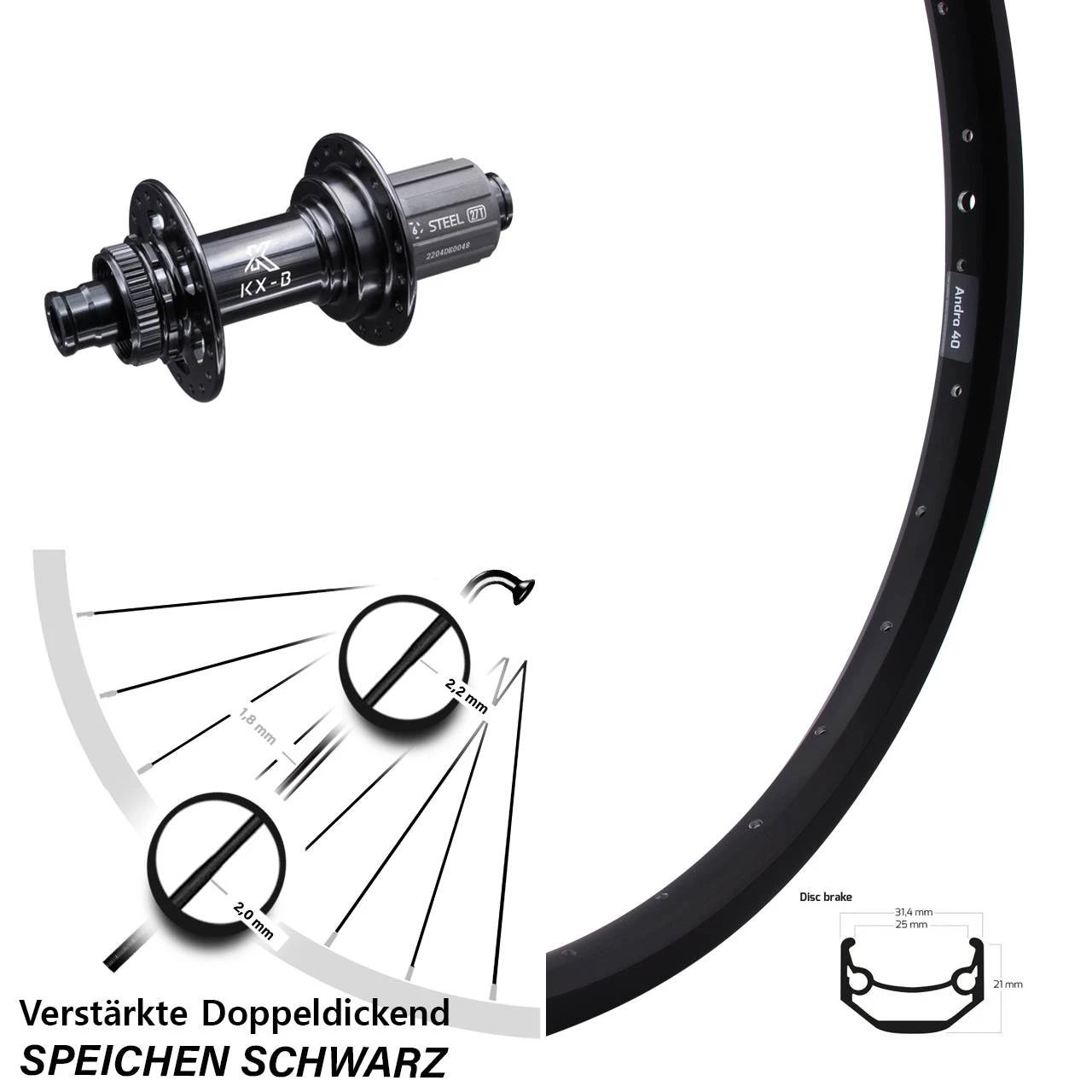 Ryde Andra 40 Disc Hinterrad Lastenrad 29 Zoll Mit KX-B 12x148 Mm Boost Centerlock Nabe 3 Ryde Andra 40 Disc Hinterrad Lastenrad 29 Zoll Mit KX-B 12x148 Mm Boost Centerlock Nabe