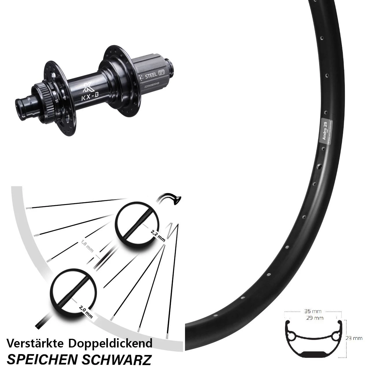 Verstärktes Hinterrad Ryde Andra 29 Zoll Mit KX-B Boost 148 Mm Centerlock Nabe 11-fach 3 Verstärktes Hinterrad Ryde Andra 29 Zoll Mit KX-B Boost 148 Mm Centerlock Nabe 11-fach