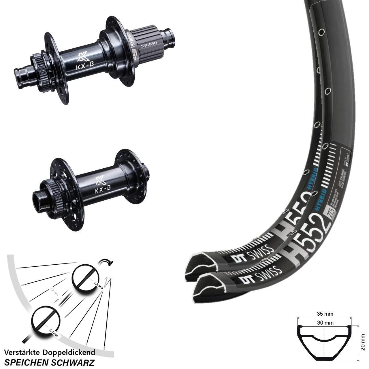Dt-swiss 27,5 Zoll DT Swiss H 552 Laufradsatz Breit Lastenrad Boost MTB Verstärkt KX-B Shimano 3 Dt-swiss 27,5 Zoll DT Swiss H 552 Laufradsatz Breit Lastenrad Boost MTB Verstärkt KX-B Shimano