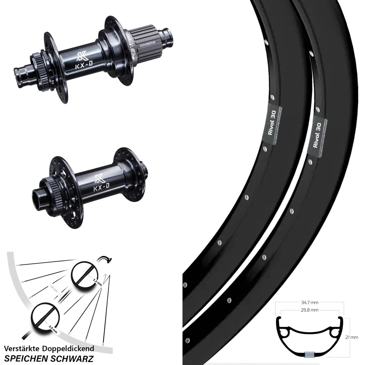 27,5 Zoll Ryde Rival Laufradsatz Boost E-MTB Lastenrad KX-B Shimano 12-fach 3 27,5 Zoll Ryde Rival Laufradsatz Boost E-MTB Lastenrad KX-B Shimano 12-fach