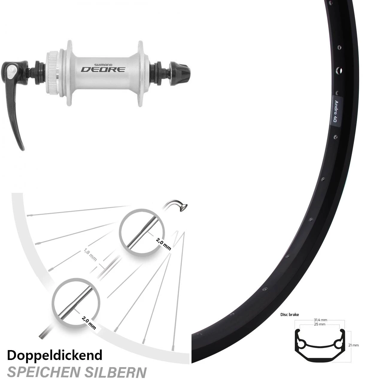 26 Zoll Vorderrad Shimano Deore HB-M595 Ryde Andra 40 Disc Centerlock 3 26 Zoll Vorderrad Shimano Deore HB-M595 Ryde Andra 40 Disc Centerlock