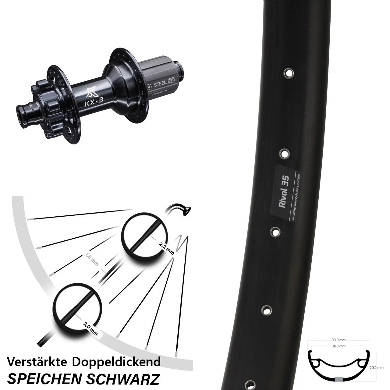 KX-B Boost 12x148 Mm 6-loch 11-fach Ryde Rival 35-622 Hinterrad 29 Zoll Heavy Duty 3 KX-B Boost 12x148 Mm 6-loch 11-fach Ryde Rival 35-622 Hinterrad 29 Zoll Heavy Duty