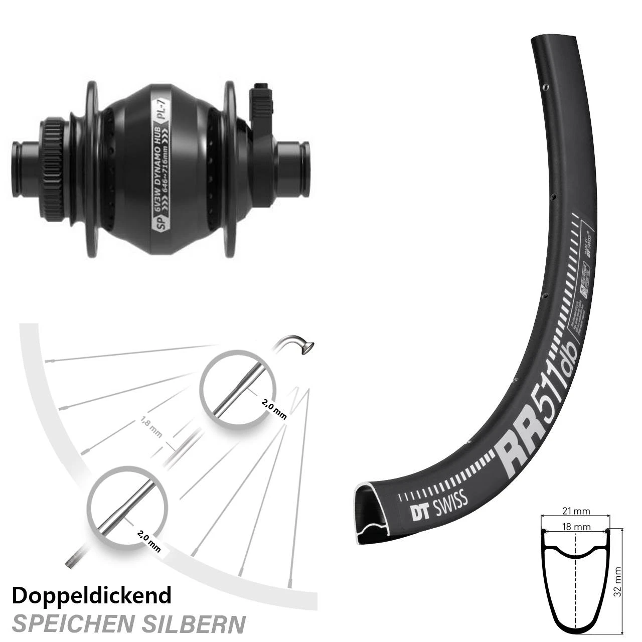 Dt-swiss 28 Zoll Vorderrad Nabendynamo 12x100 Mm DT Swiss RR 511 DB Shutter Precision PL-7 3 Dt-swiss 28 Zoll Vorderrad Nabendynamo 12x100 Mm DT Swiss RR 511 DB Shutter Precision PL-7