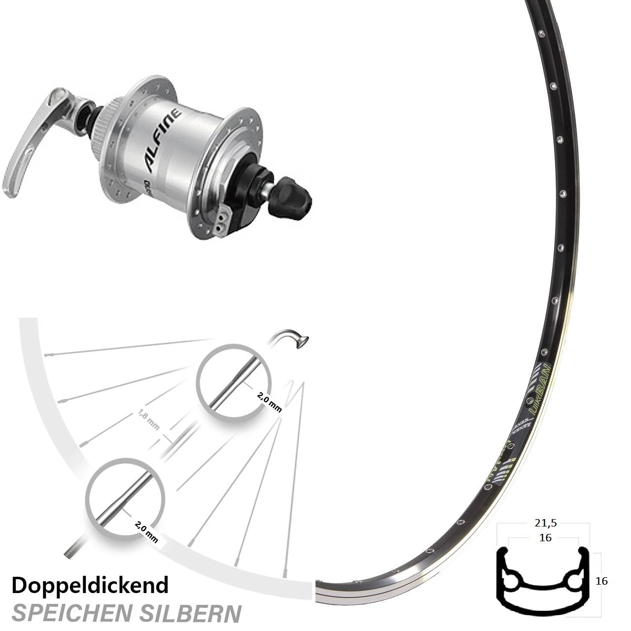 28 Zoll Fahrrad Nabendynamolaufrad DRC ST-16 Shimano Alfine DH-S701 3 28 Zoll Fahrrad Nabendynamolaufrad DRC ST-16 Shimano Alfine DH-S701