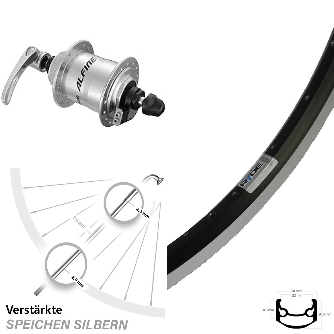 Nabendynamo Vorderrad Shimano Alfine DH-S701 Ryde Andra 35 27,5 Zoll 3 Nabendynamo Vorderrad Shimano Alfine DH-S701 Ryde Andra 35 27,5 Zoll