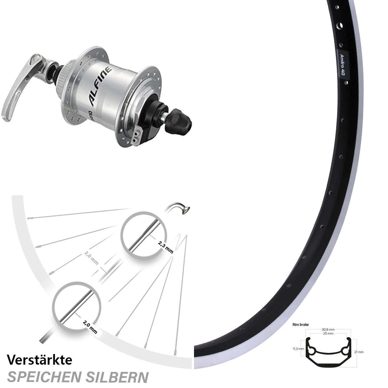 27,5 Zoll Vorderrad Mit Nabendynamo Ryde Andra 40 Shimano Alfine DH-S701 3 27,5 Zoll Vorderrad Mit Nabendynamo Ryde Andra 40 Shimano Alfine DH-S701