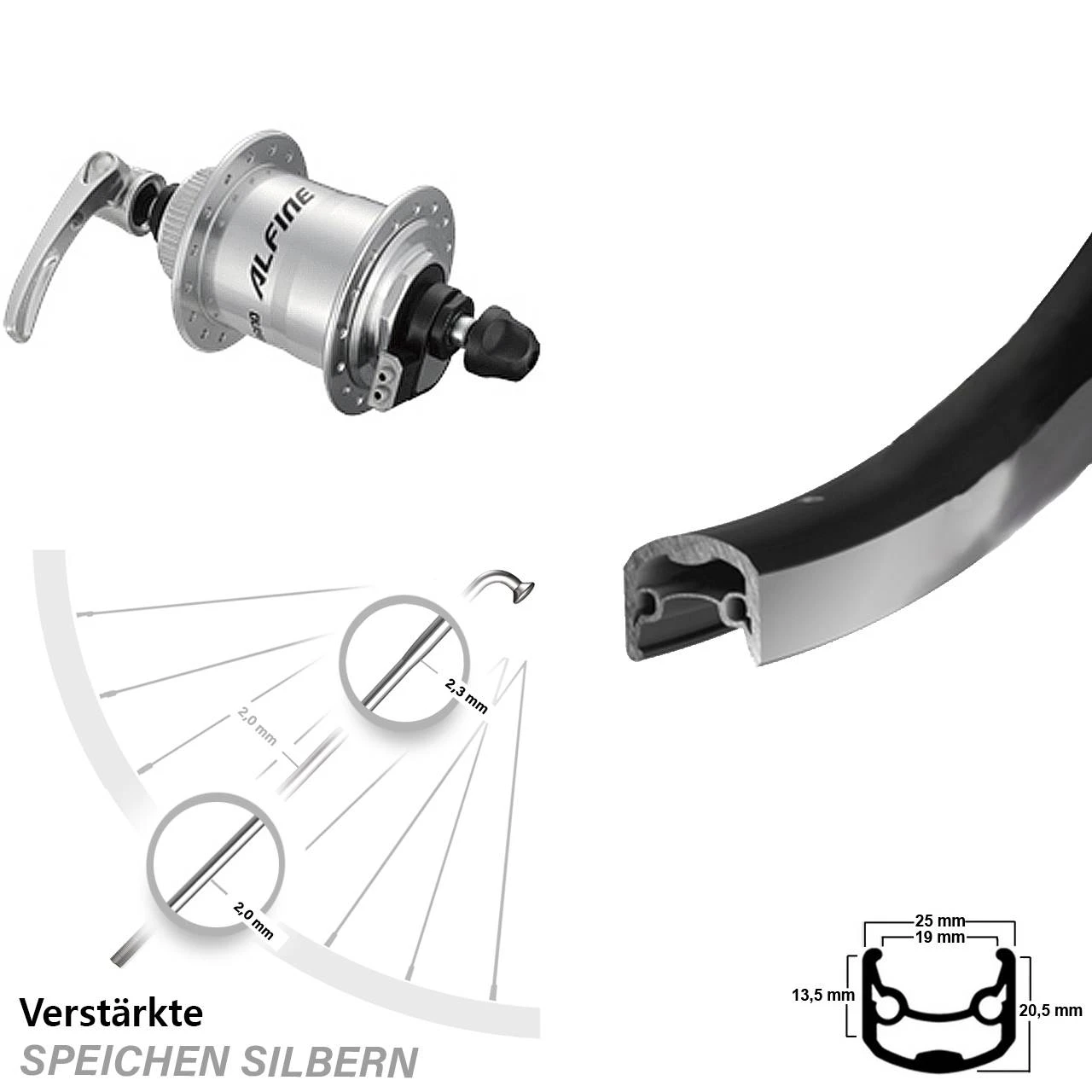 Fahrrad Vorderrad 28 Zoll Ryde Andra 30 Shimano Alfine Nabendynamo 3 Fahrrad Vorderrad 28 Zoll Ryde Andra 30 Shimano Alfine Nabendynamo