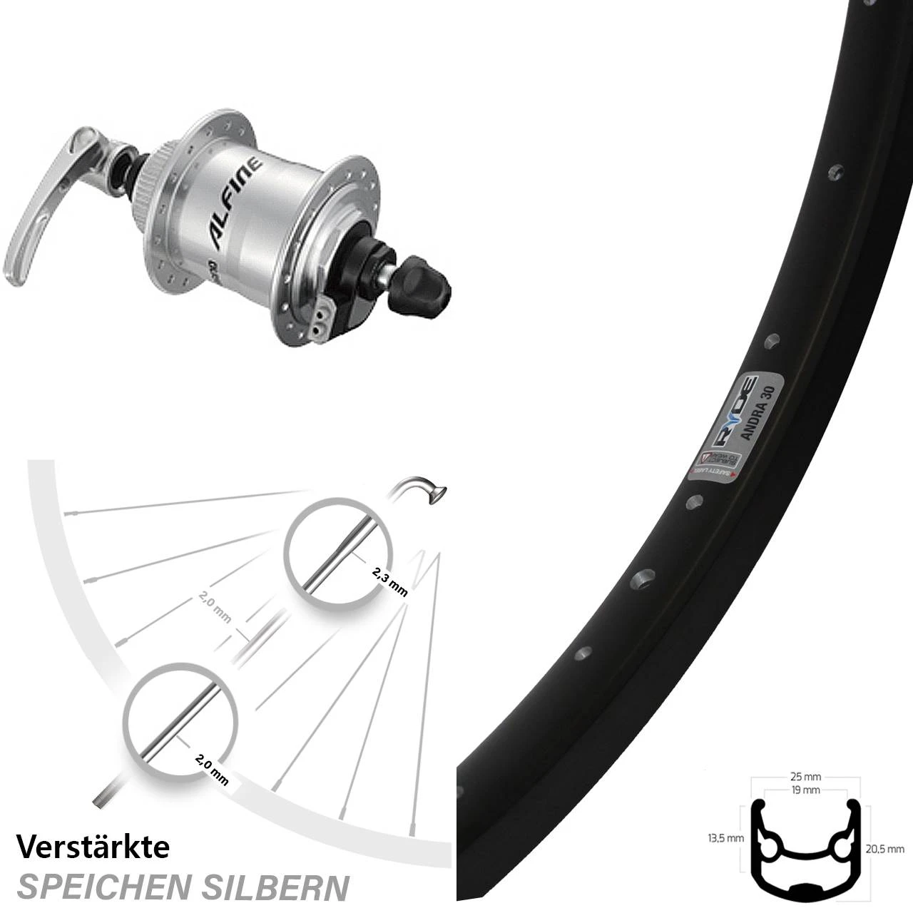 Shimano Alfine Ryde Andra 30 Disc Laufrad 28 Zoll 3 Shimano Alfine Ryde Andra 30 Disc Laufrad 28 Zoll