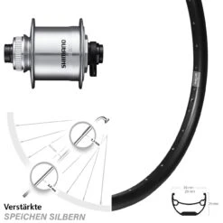 26 Zoll Ryde Andra 29-559 ETRTO Vorderrad Shimano DH-UR708-3D Centerlock Silbern