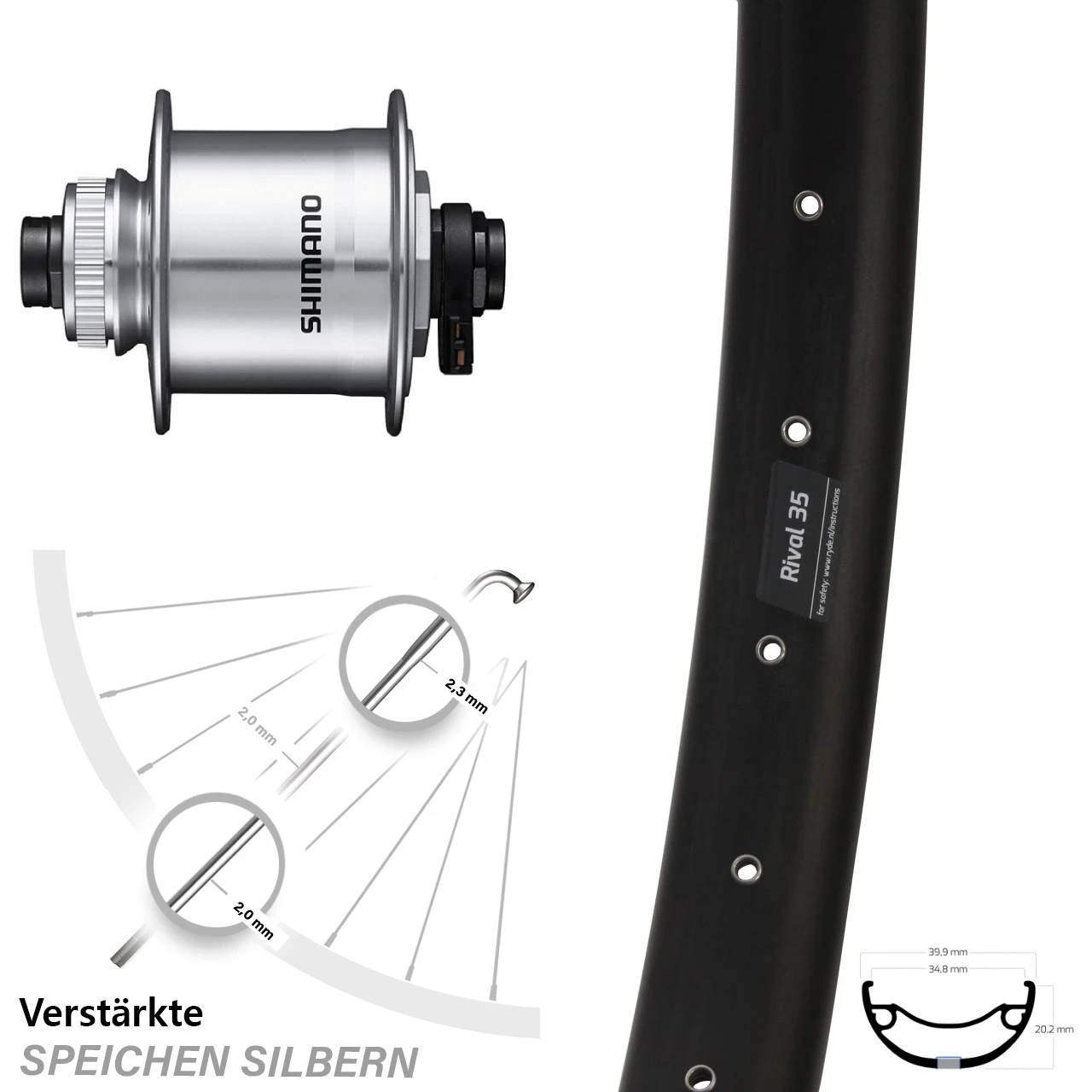 Shimano DH-UR708 Dynamo Ryde Rival 35 Disc Vorderrad 29+ Zoll 15x100 Mm Steckachse 3 Shimano DH-UR708 Dynamo Ryde Rival 35 Disc Vorderrad 29+ Zoll 15x100 Mm Steckachse