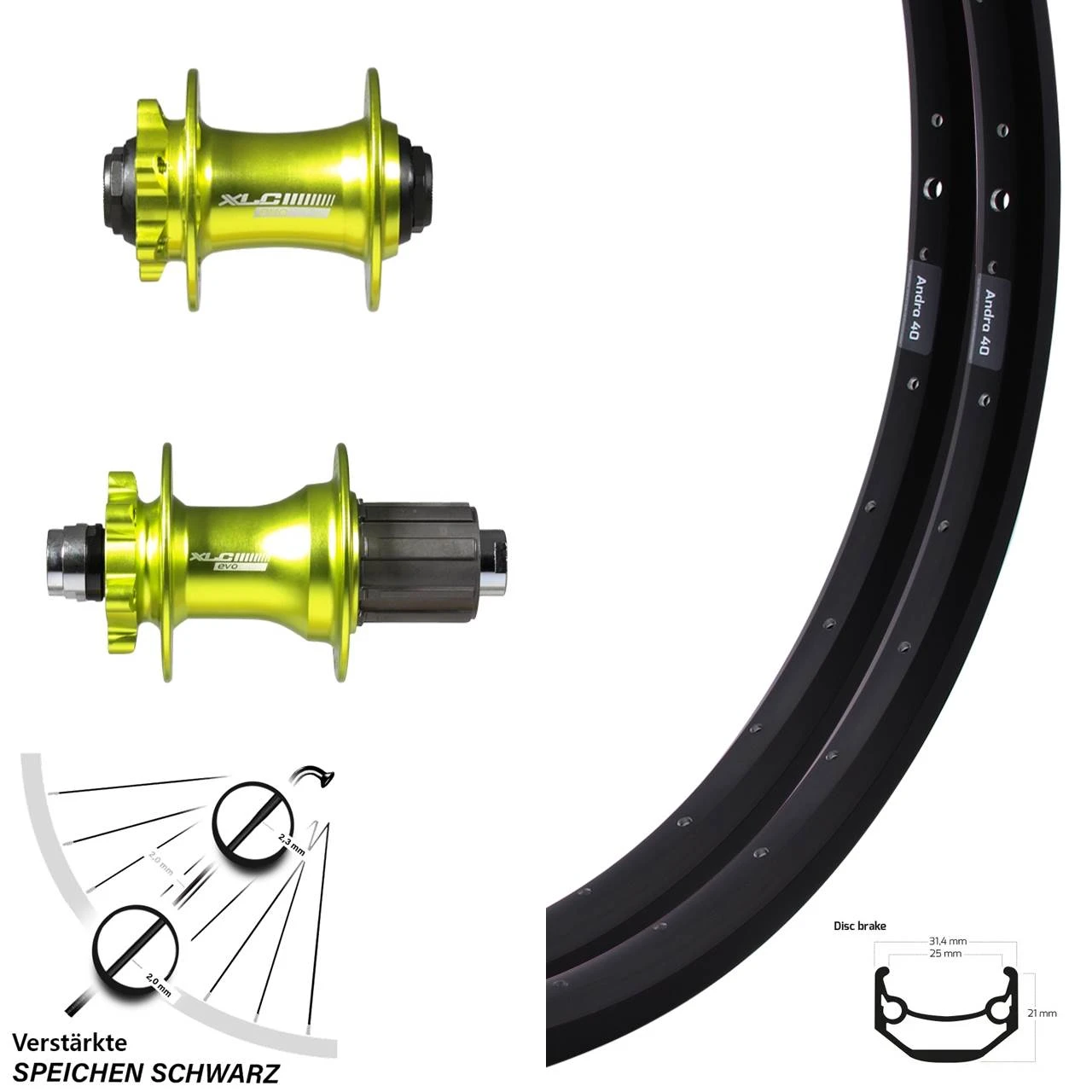 Laufradsatz 28-29 Zoll Verstärkt XLC Nabe Grün Eloxiert 100x142 Mm Ryde Andra 40 3 Laufradsatz 28-29 Zoll Verstärkt XLC Nabe Grün Eloxiert 100x142 Mm Ryde Andra 40
