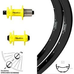 Laufradsatz 29 Zoll E-Bike Nabe XLC Pro Gelb Steckachse Ryde Rival 30-622 ETRTO Verstärkt