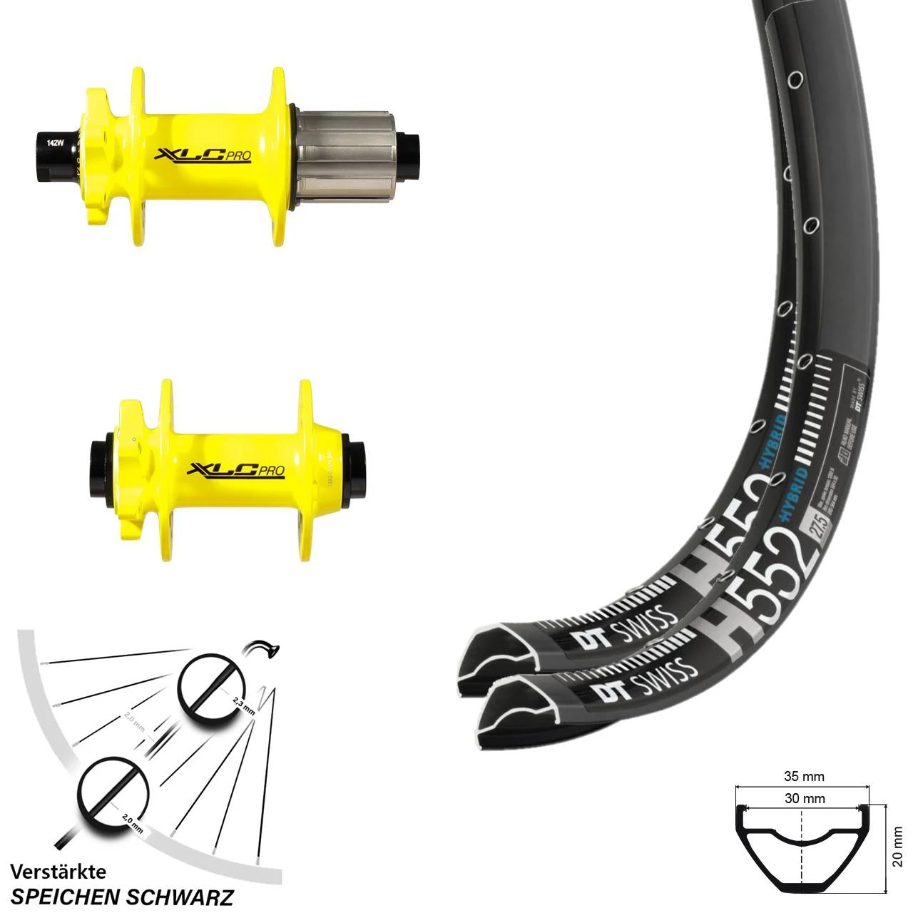 Dt-swiss Laufradsatz 27,5 Zoll DT Swiss H 552 XLC Pro Gelb Steckachse 100/142 Mm 11-fach 3 Dt-swiss Laufradsatz 27,5 Zoll DT Swiss H 552 XLC Pro Gelb Steckachse 100/142 Mm 11-fach
