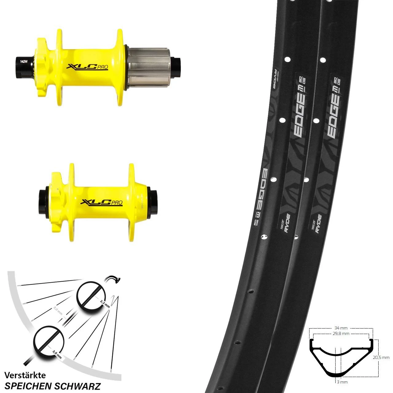 MTB Laufradsatz 27,5 Zoll Ryde Edge M30 Offset XLC Pro Gelb Steckachse 100/142 Mm 11-fach 3 MTB Laufradsatz 27,5 Zoll Ryde Edge M30 Offset XLC Pro Gelb Steckachse 100/142 Mm 11-fach
