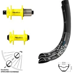 Dt-swiss MTB Laufradsatz 27,5+ Zoll DT Swiss H 612 Verstärkt XLC Pro Gelb 11-fach Steckachse 6-loch