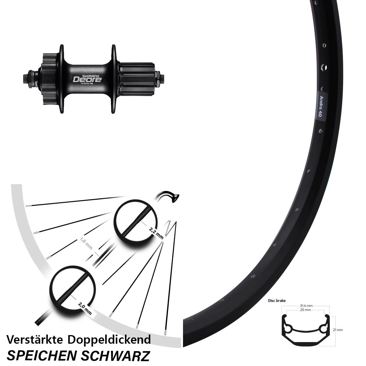 28-29 Zoll Hinterrad Ryde Andra 40 Disc Mit Shimano Deore FH-M525A Nabe 3 28-29 Zoll Hinterrad Ryde Andra 40 Disc Mit Shimano Deore FH-M525A Nabe