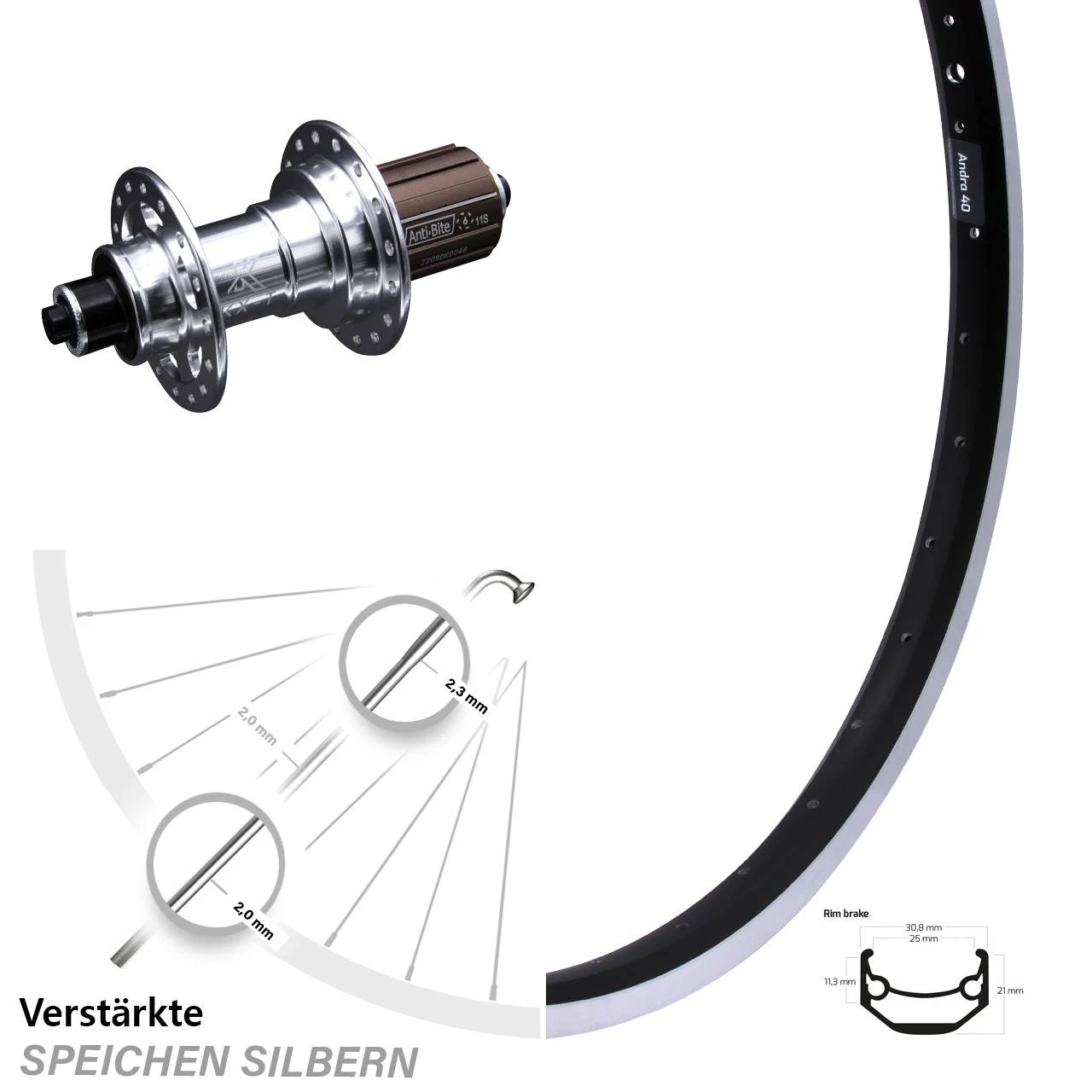 26 Zoll Hinterrad KX-T Nabe 130 Mm Mm Silbern Eloxiert Ryde Andra 40 Verstärkt 3 26 Zoll Hinterrad KX-T Nabe 130 Mm Mm Silbern Eloxiert Ryde Andra 40 Verstärkt