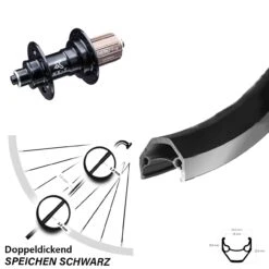 Hinterrad 26 Zoll Ryde ZAC 2000 Felgenbremse 7/11-fach KX-T Nabe Schwarz 130 Mm