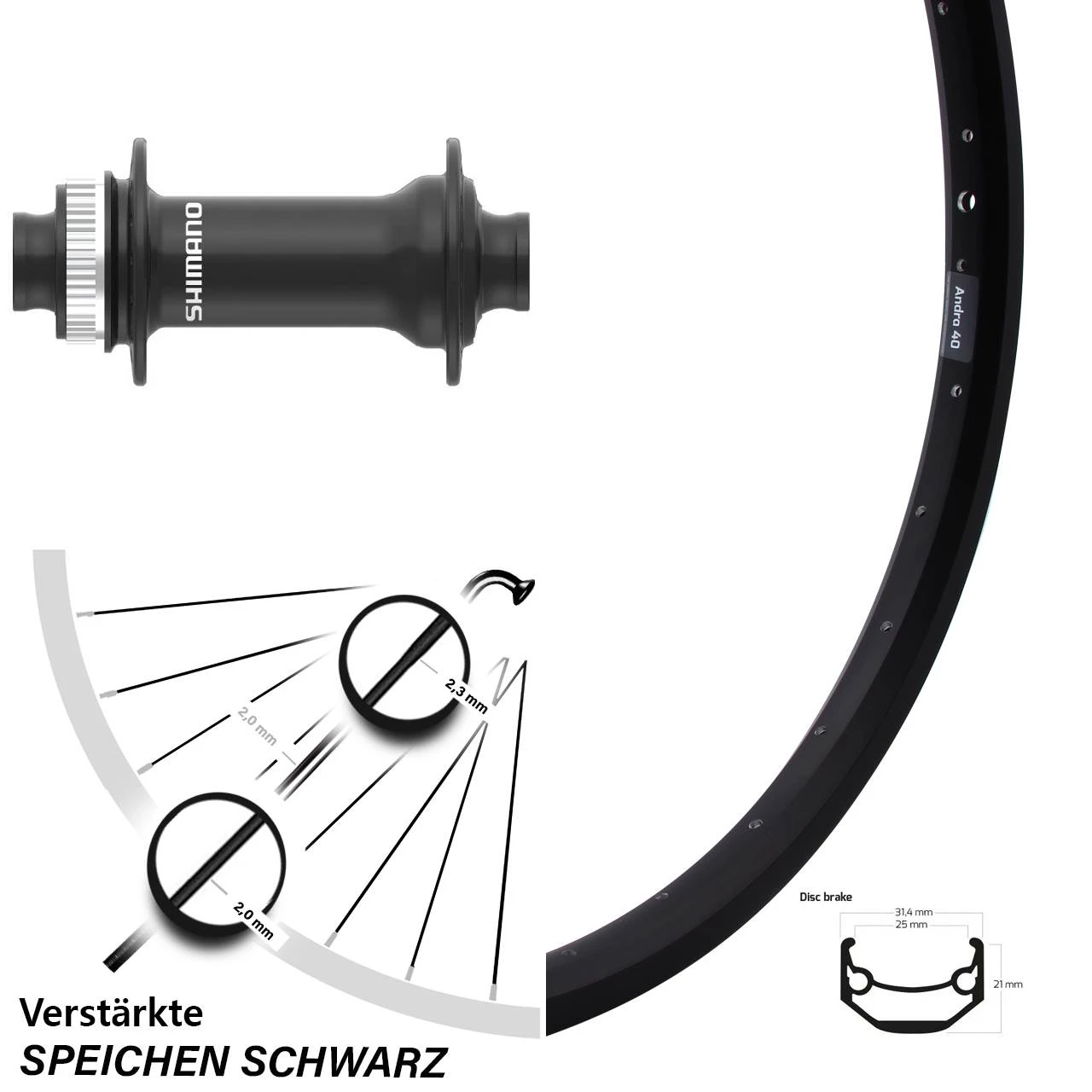 20 Zoll Laufrad Ryde Andra 40 Disc Mit Shimano HB-MT410 Für Steckachse 3 20 Zoll Laufrad Ryde Andra 40 Disc Mit Shimano HB-MT410 Für Steckachse