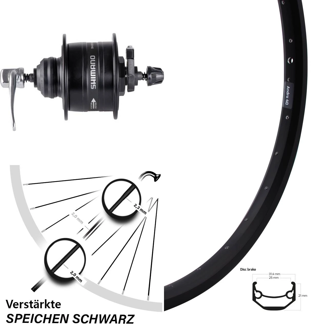 26 Zoll Fahrrad Nabendynamolaufrad Ryde Andra 40 Disc Shimano DH-3D37-QR Centerlock 3 26 Zoll Fahrrad Nabendynamolaufrad Ryde Andra 40 Disc Shimano DH-3D37-QR Centerlock
