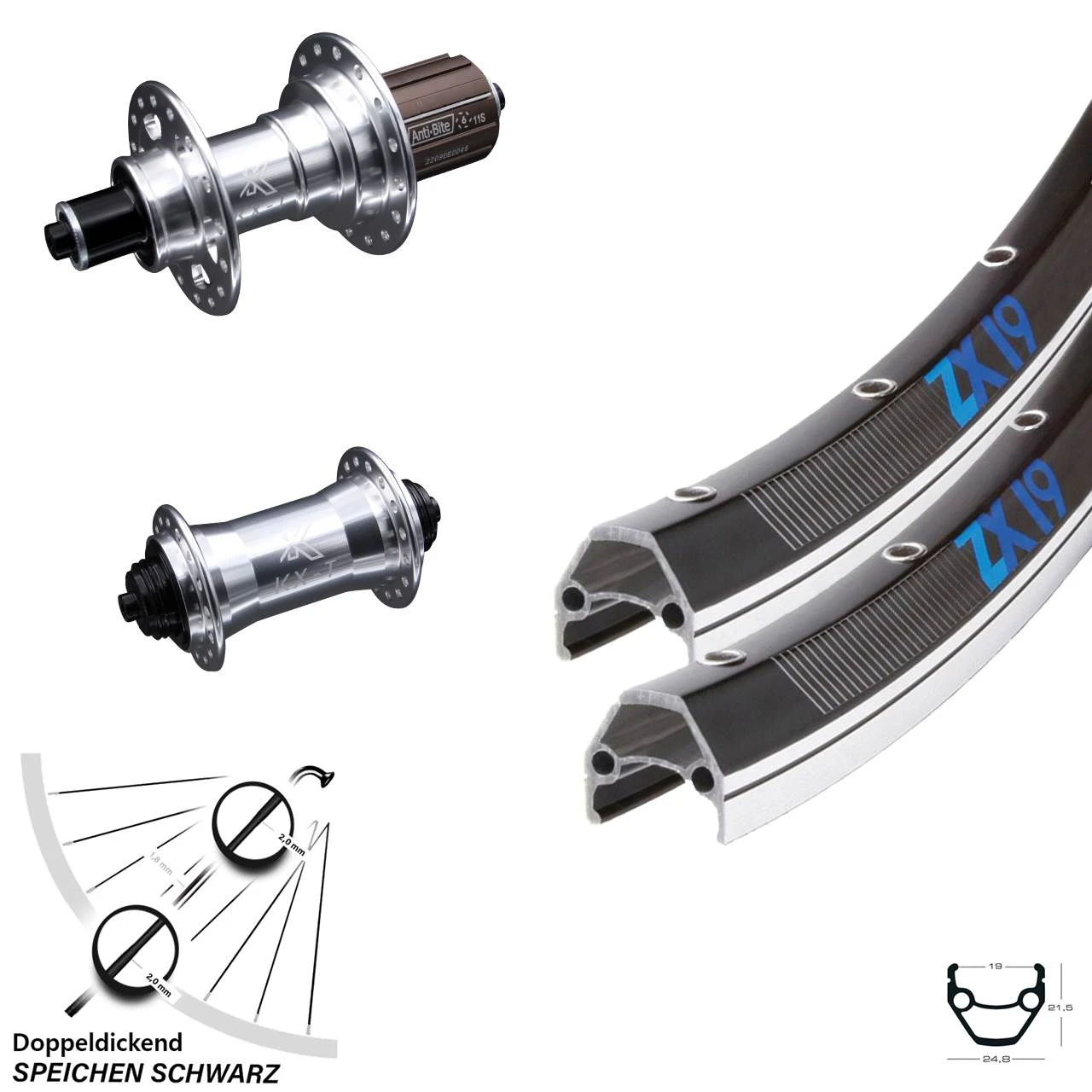 28 Zoll Laufradsatz Exal ZX19 Verstärkt KX-T Silbern Eloxiert 100x135 Mm 10/11-fach 3 28 Zoll Laufradsatz Exal ZX19 Verstärkt KX-T Silbern Eloxiert 100x135 Mm 10/11-fach