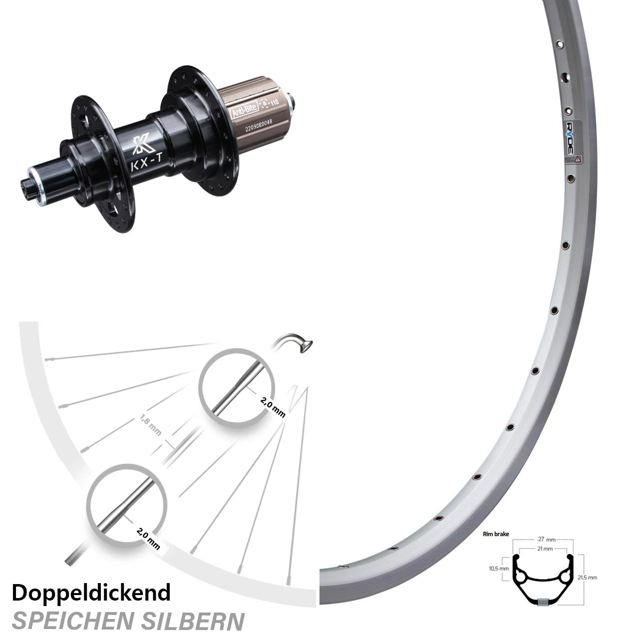 26 Zoll Hinterrad Ryde ZAC 421 KX-T 135 Mm Schnellspanner Felgenbremse 3 26 Zoll Hinterrad Ryde ZAC 421 KX-T 135 Mm Schnellspanner Felgenbremse