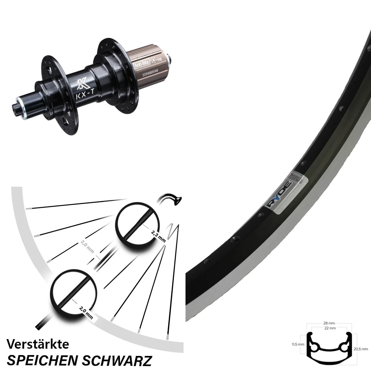 Hinterrad 27,5 Zoll Ryde Andra 35 Felgenbremse KX-T Lastenrad 3 Hinterrad 27,5 Zoll Ryde Andra 35 Felgenbremse KX-T Lastenrad