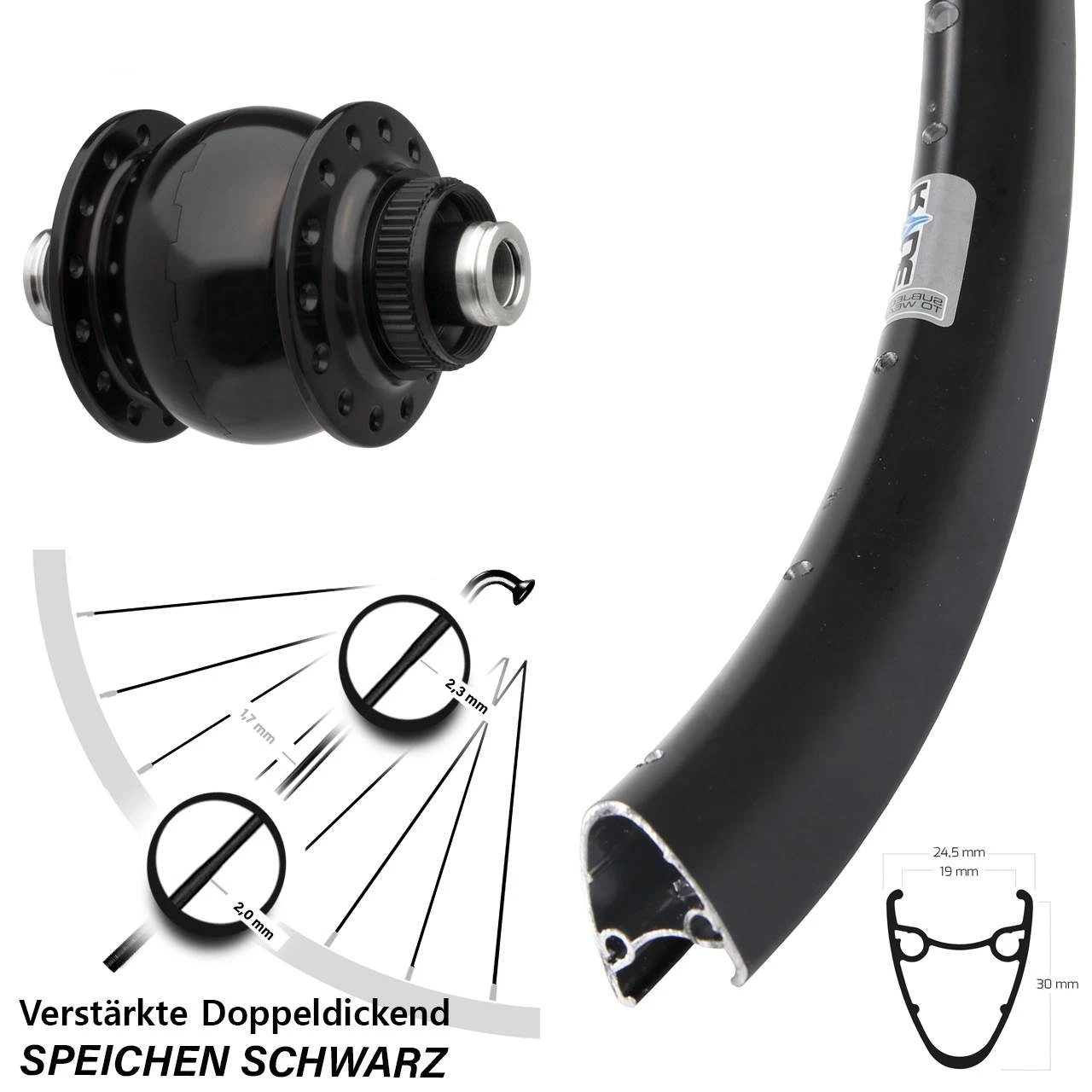 Vorderes Rad Mit Nabendynamo Ryde Dutch 19 SON Delux Centerlock Schwarz Verstärkt 3 Vorderes Rad Mit Nabendynamo Ryde Dutch 19 SON Delux Centerlock Schwarz Verstärkt