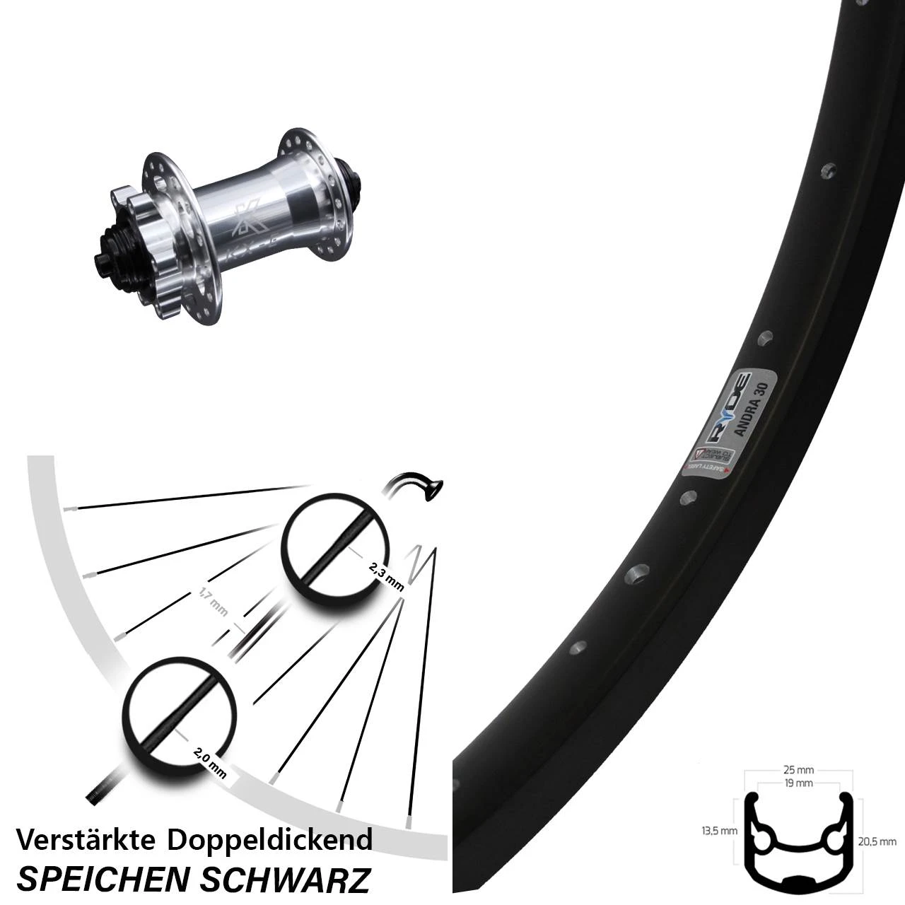 Ryde Andra 30 Disc Vorderrad 26 Zoll KX-E Silbern 5x100 Mm 6-loch 3 Ryde Andra 30 Disc Vorderrad 26 Zoll KX-E Silbern 5x100 Mm 6-loch