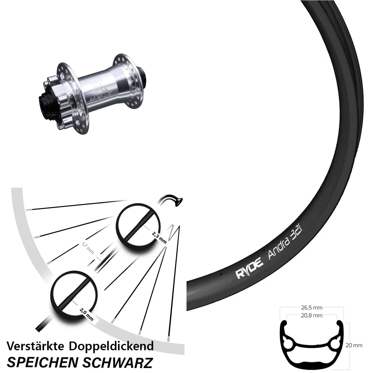 27,5 Zoll Vorderrad KX-E Nabe Silbern 15x100 Mm 6-loch Ryde Andra 321 3 27,5 Zoll Vorderrad KX-E Nabe Silbern 15x100 Mm 6-loch Ryde Andra 321