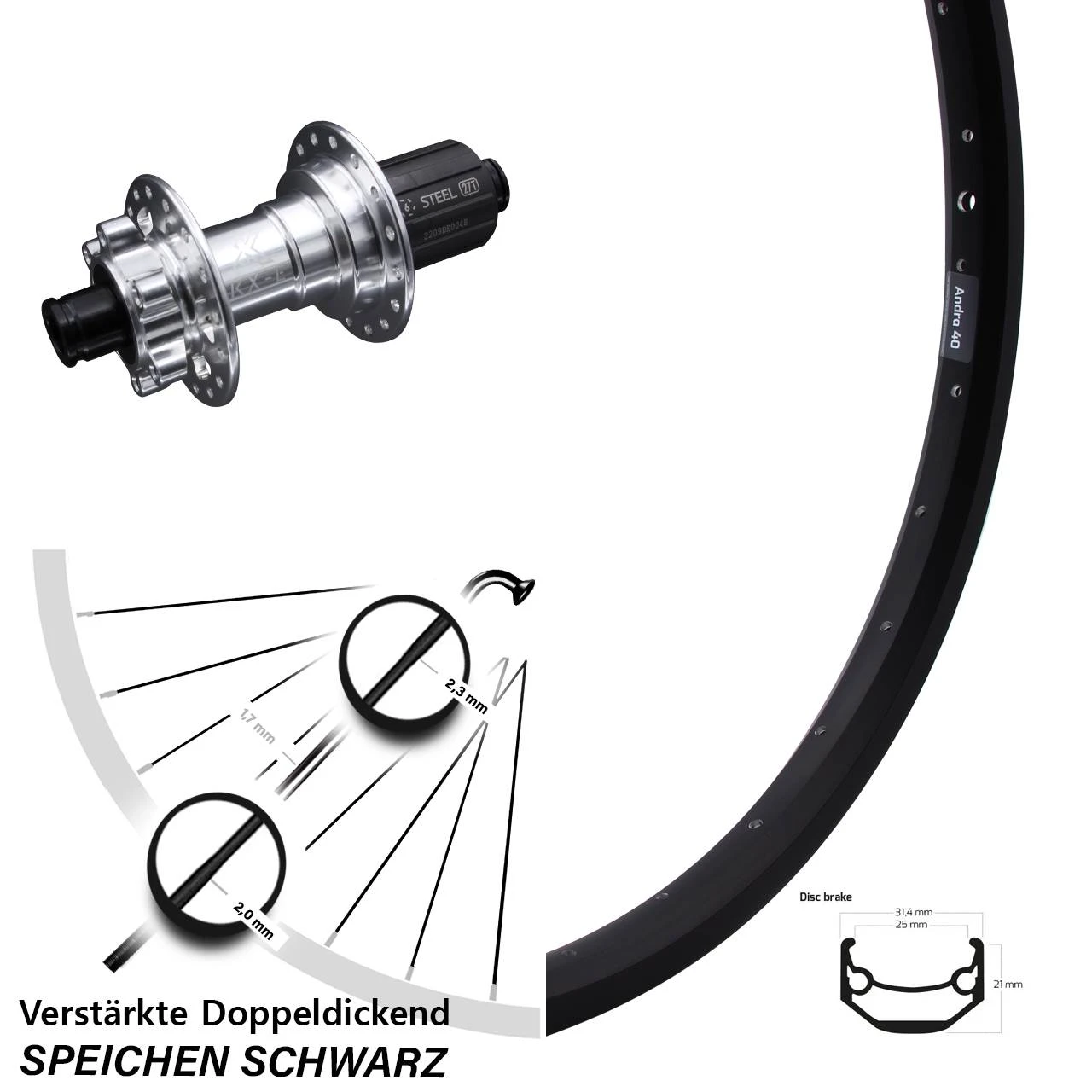 Ryde Andra 40 Disc Hinterrad 28-29 Zoll KX-E Nabe Silbern 6 Kugellager Verstärkt 12x142 Mm 3 Ryde Andra 40 Disc Hinterrad 28-29 Zoll KX-E Nabe Silbern 6 Kugellager Verstärkt 12x142 Mm