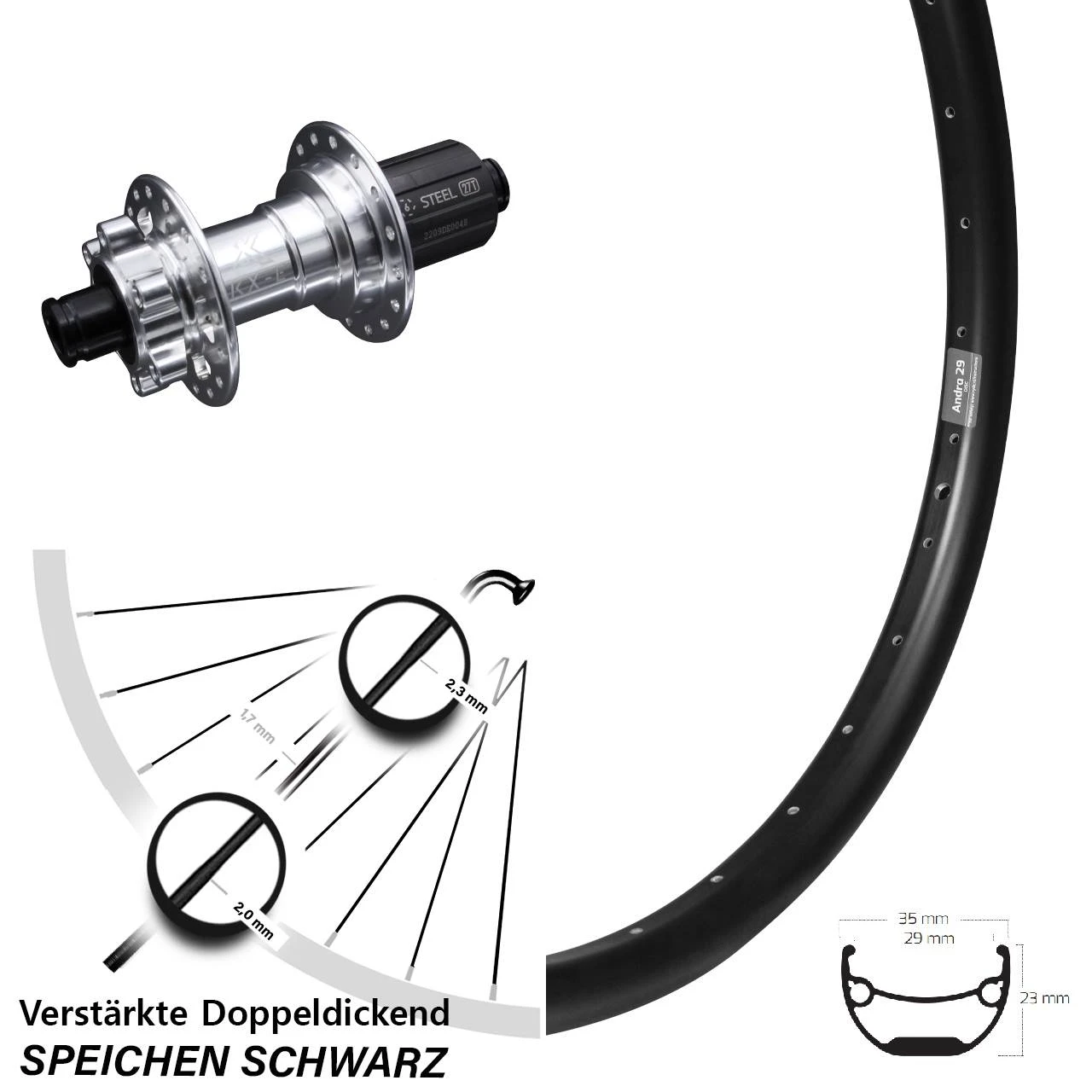 Hinterrad KX-E Nabe Silbern 12x142 Mm 6-loch 11-fach Ryde Andra 29 Zoll Heavy Duty 3 Hinterrad KX-E Nabe Silbern 12x142 Mm 6-loch 11-fach Ryde Andra 29 Zoll Heavy Duty