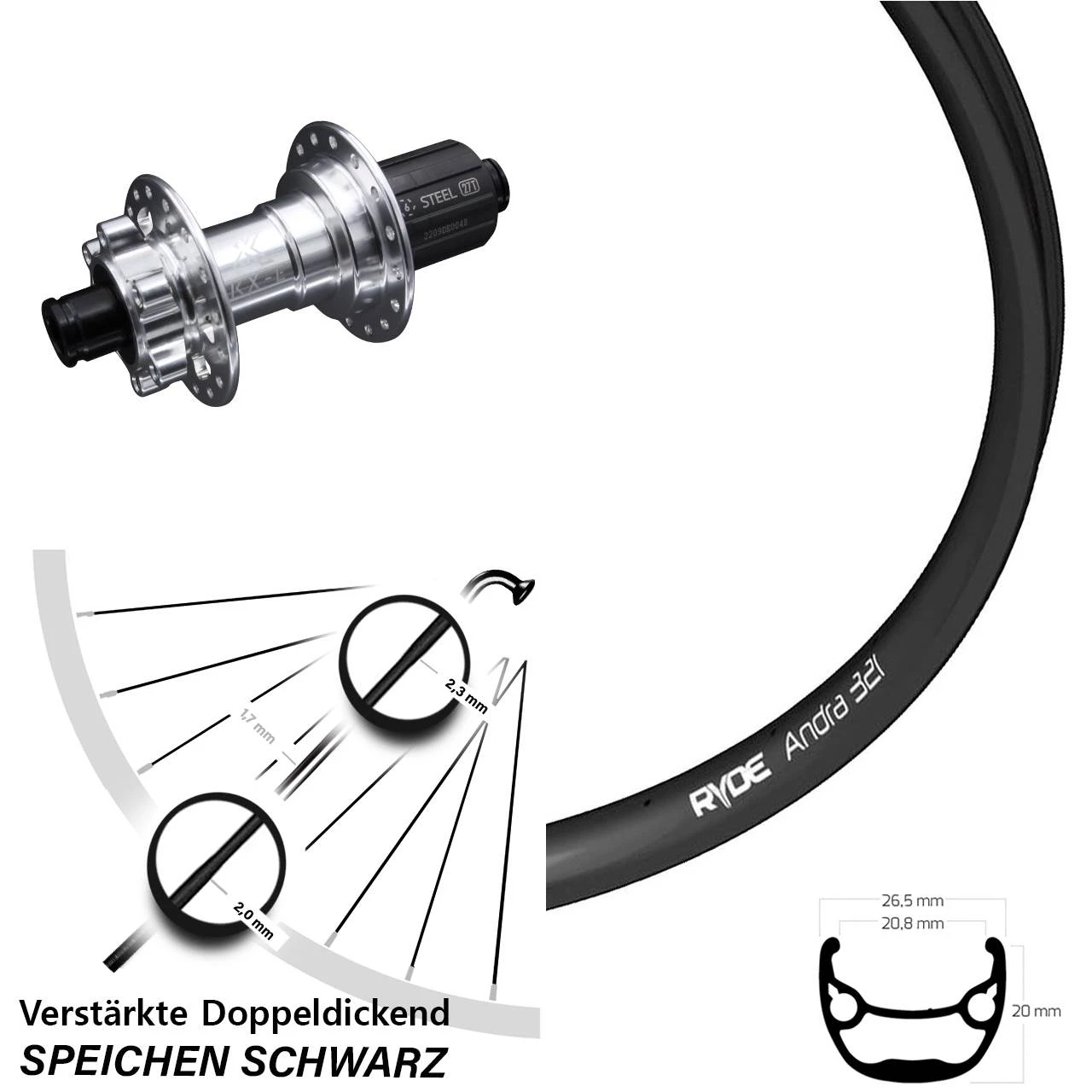 27,5 Zoll Hinterrad Ryde Andra 321 Mit KX-E Nabe Silbern 12x142 Mm 6-loch 11-fach 3 27,5 Zoll Hinterrad Ryde Andra 321 Mit KX-E Nabe Silbern 12x142 Mm 6-loch 11-fach