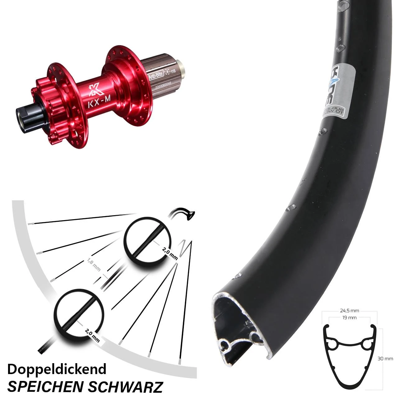 Ryde Dutch 19 Disc-Hinterrad 28-29 Zoll Mit KX-M 6-loch Nabe Rot Eloxiert Steckachse 3 Ryde Dutch 19 Disc-Hinterrad 28-29 Zoll Mit KX-M 6-loch Nabe Rot Eloxiert Steckachse