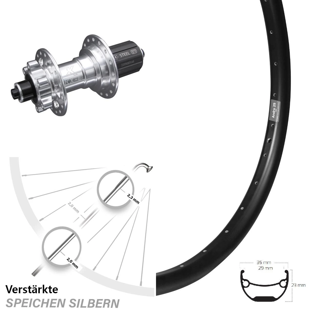 Ryde Andra 29 Zoll Hinterrad Verstärkt KX-E Nabe Silbern-eloxiert 5x135 Mm 6-Loch 11-fach 3 Ryde Andra 29 Zoll Hinterrad Verstärkt KX-E Nabe Silbern-eloxiert 5x135 Mm 6-Loch 11-fach